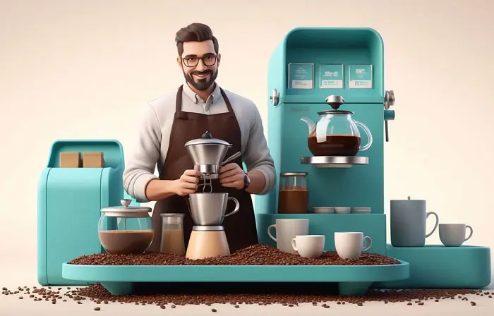 Male Barista Making Coffee Creative 3D Illustration